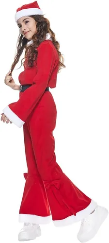 Vista 9 de FantastCostumes Conjunto completo de disfraz de Papá Noel de Navidad para niñas