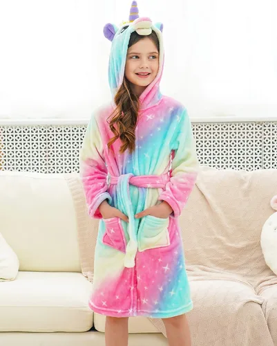 Vista 6 de Doctor Unicorn Girls Unicorn Galaxy Stars Hooded Robe, Unicorn Gifts for Girls
