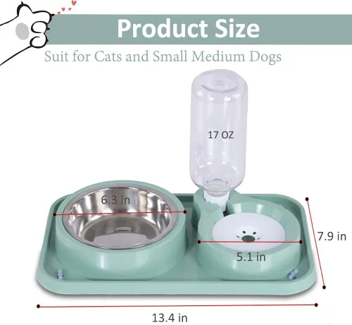 Vista 7 de Juego de cuencos antideslizantes para comida y agua para cachorros y gatos con dispensador de agua y tazón de acero inoxidable desmontable por Azul