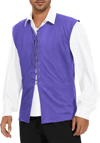 Vista 17 de Zando Chaleco pirata renacentista medieval vikingo para hombre, disfraz de Halloween o cosplay