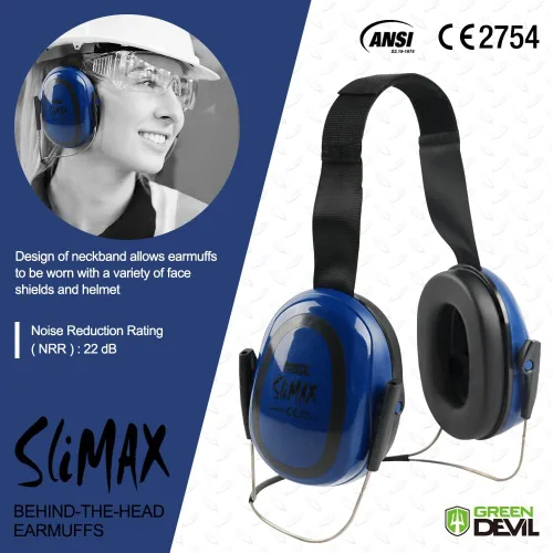 Vista 2 de Orejeras de protección auditiva GREEN DEVIL SNR 27dB/NRR 22dB Reducción de ruido Orejeras con banda para la cabeza/montadas en el casco/detrás