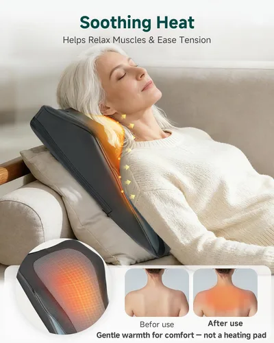Vista 4 de Snailax Masajeador de espalda para dolor de espalda, tejido profundo, masajeador de espalda Shiatsu con calor, almohada de masaje de silla