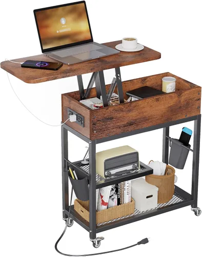Vista 10 de Mesa auxiliar en forma de C de Colima con estación de carga (Negro, Extra Grande)