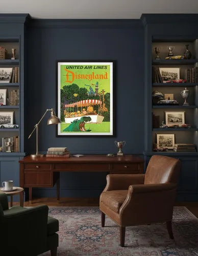 Vista 4 de California - Jungle Cruise Hippo - United Air Lines - Póster vintage de viaje de aerolínea por Stan Galli c.1960s - Impresión artística maestra