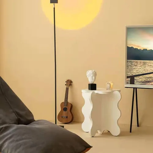 Vista 5 de HM&DX Mini mesa de centro de pétalos, mesa auxiliar de madera maciza con ondas de dibujos animados con patas en forma de X, mesas auxiliares