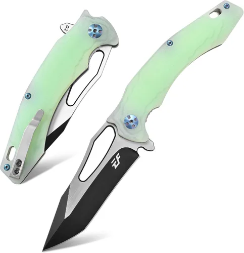 Vista 11 de Eafengrow EF915 Cuchillo plegable D2 hoja de acero con revestimiento de óxido negro; mango G10 con rodamiento de bolas, cuchillo abierto seguro