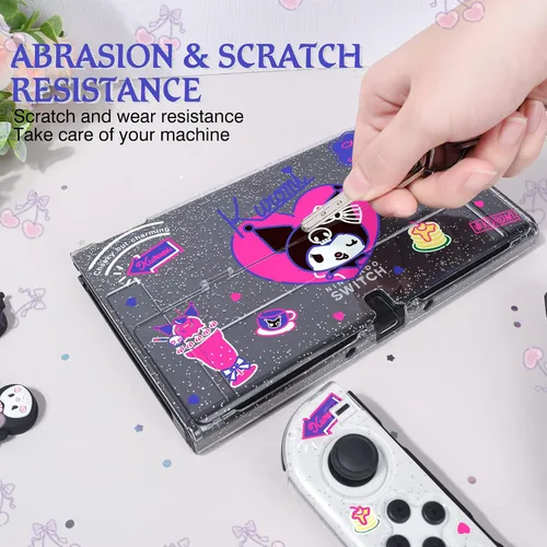 Vista 4 de DLseego Little Devil Rabbit Glitter Switch OLED - Funda protectora transparente acoplable, antiarañazos, carcasa dura de TPU suave, con 2 tapas