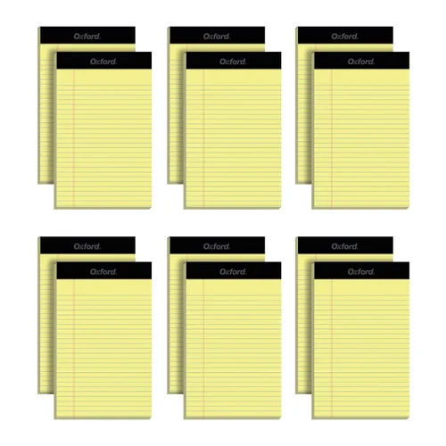Vista 8 de Oxford Blocs de notas tamaño legal de 5 x 8, paquete de 12, rayas estrechas, papel perforado de color amarillo canario con líneas, 50 hojas por