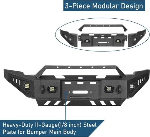 Vista 7 de u-Box Parachoques delantero para Dodge Ram 2500 3500 2010-2018, parachoques todoterreno resistente con placa de cabrestante, placa deslizante