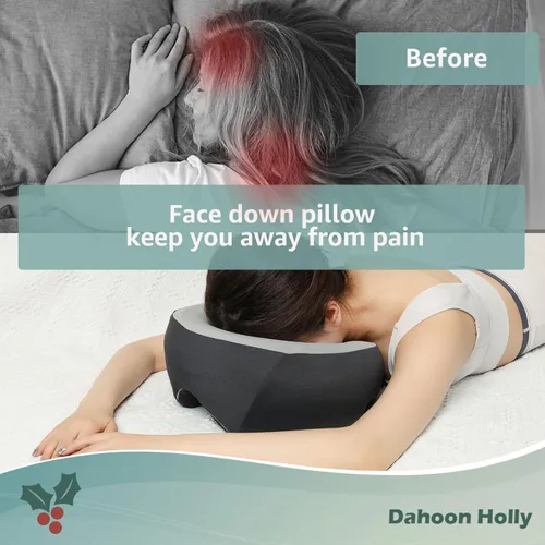 Vista 2 de Almohada ergonómica con espuma viscoelástica de primera calidad para recuperación posquirúrgica, sueño cómodo y masaje. Cuenta con correa ajustable