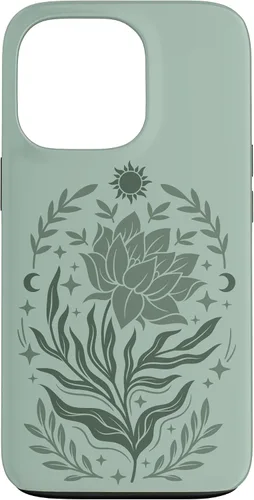 Vista 10 de Sage & Green Flowers Sun Crescent Moon Boho Floral Celestial Case for iPhone 16