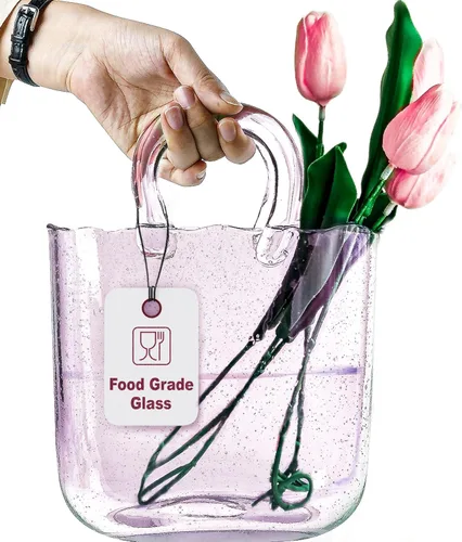 Vista 10 de Jarrones de bolsa para flores (hechos a mano) Jarrón de bolsa de vidrio - 25.4 cm - Azul para centros de mesa y tazón de peces - Jarrón de mano
