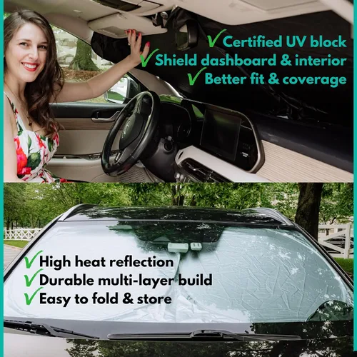 Vista 8 de Parasol para parabrisas BMW X2 (2018-2023), certificado 99.87% UVB y 99% de protección solar UVA. Cubierta opaca de doble capa galardonada, parasol