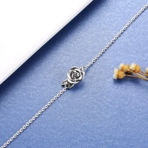 Vista 3 de Joyería de Urna de Cremación de Rosa para Cenizas - Anillo Pulsera Collar Recuerdo Conmemorativo de Plata de Ley 925 Regalo para Mujeres, Regalo