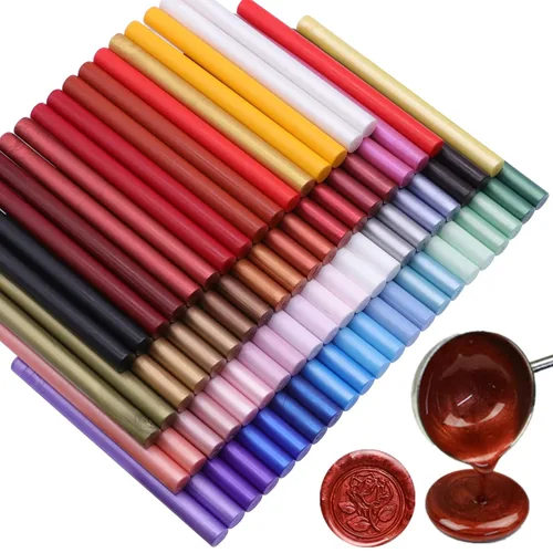 Vista 5 de 30 barras de sellado de cera de bronce, 30 varillas de sellado de cera para sello de cera, mini pistola de cera para sellar palos de sellado, apto