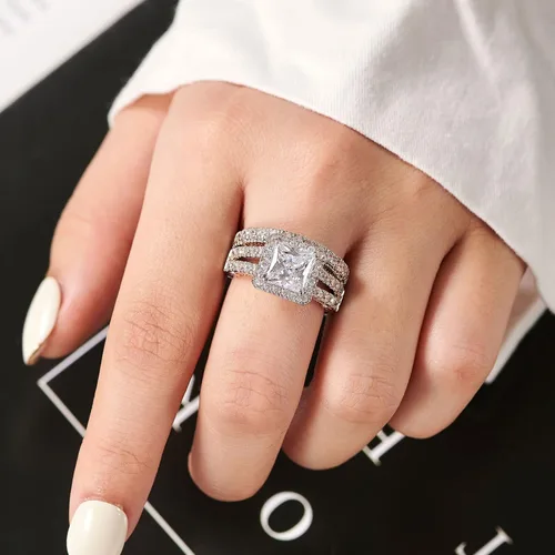Vista 3 de Wuziwen Anillo de compromiso de 4 quilates para mujer, plata de ley, circonita cúbica, anillo de boda