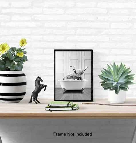Vista 5 de Arte y decoración de pared de baño, decoración de baño de vaca de las tierras altas, fotos de baño de granja, bonitos accesorios de baño, letrero