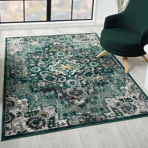 Vista 10 de LUXE WEAVERS Alfombra marroquí de medallón azul de 5 x 7 para salas de estar