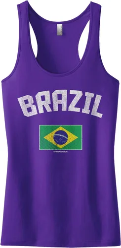 Vista 6 de Threadrock Camiseta sin mangas con espalda cruzada con bandera brasileña para mujer Gris-oscuro