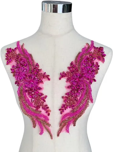 Vista 29 de Parches de Apliques de Ropa DIY con Cuentas de Pedrería Hechos a Mano, Aplique con Cuentas para Decoración de Vestido de Novia Color Verde Oscuro AB