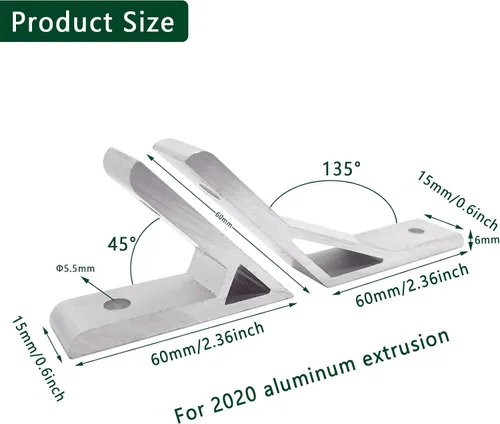 Vista 2 de 8 juegos de accesorios de hardware de extrusión de aluminio 2020 con tuercas roscadas M5 y llave para riel de ranura en V en ángulo de 45 grados