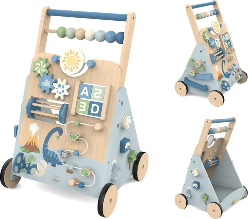 Vista 9 de Lehoo Castle Dinosaur Wooden Baby Walker, Adjustable Speed Baby Push Walker Blue
