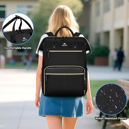 Vista 9 de MATEIN - Mochila de almuerzo de 15.6 pulgadas, bolsa negra para laptop con Negro