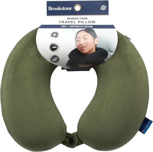 Vista 11 de Brookstone Almohada de viaje para el cuello - Funda de forro polar ligera en forma de U rellenable con espuma viscoelástica para viajes y soporte
