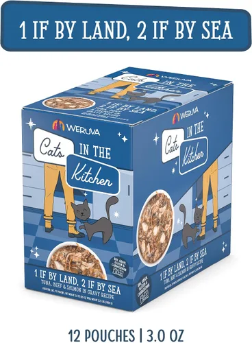 Vista 3 de Weruva Gatos en la Cocina, 1 si es por tierra, 2 si es por mar con atún, ternera y salmón en salsa, comida para gatos, 3 onzas, sobre (paquete de 12)