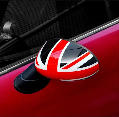 Vista 2 de Cubierta de espejo retrovisor lateral compatible con Mini Cooper R50-R53 DC01 Black Jack ABS - Tapa de espejo exterior adhesiva para Gen 1 R50 R53