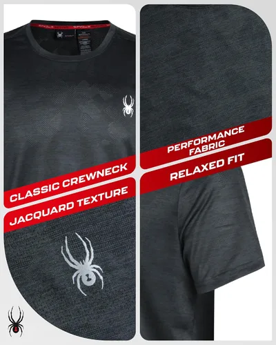 Vista 2 de Spyder Camiseta deportiva para hombre - Camiseta deportiva de rendimiento activo - Camisa de manga corta Dry Fit (S-XL)