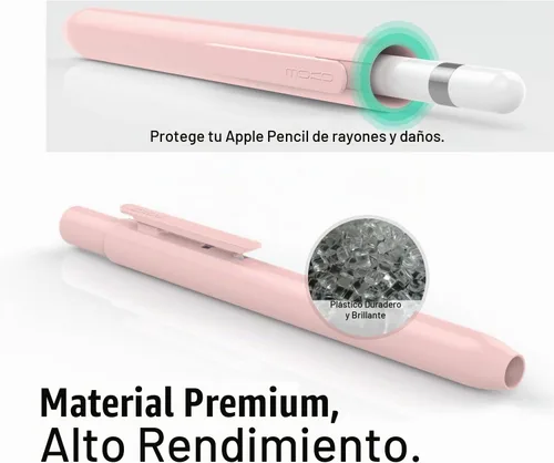 Vista 2 de Estuche con Soporte MoKo para Lápiz Apple 1ª Generación, Funda Protectora Retráctil para Lápiz iPad con Clip Resistente, Rosa A-Rosa