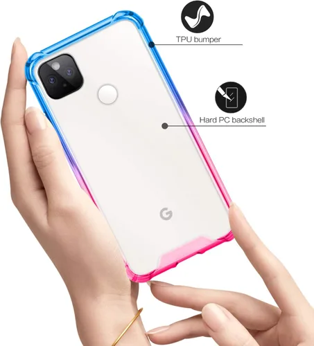 Vista 2 de Funda para Google Pixel 5, funda transparente con bonito degradado para teléfono, TPU reforzado, parte trasera de policarbonato duro, funda