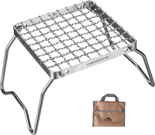 Vista 10 de Campingmoon - Parrilla plegable portátil para fogata de campamento sobre fuego, estufas divididas de acero inoxidable 304