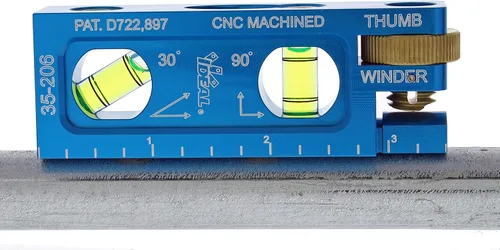 Vista 4 de Nivel Eléctrico IDEAL 35-206 Nivel de Electricista de Aluminio CNC Mecanizado con 2 Viales de Acrílico, Mordaza Magnética, Enrollador de Pulgar, Azul