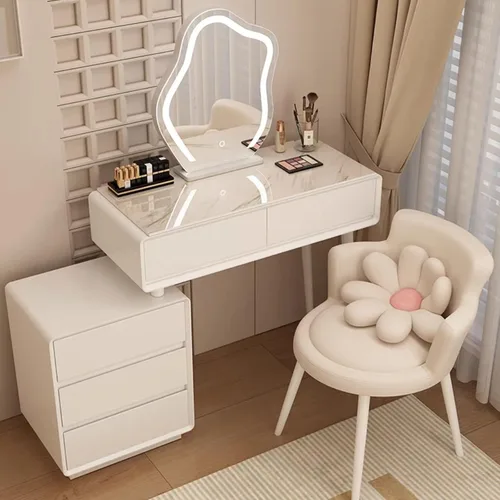 Vista 11 de Tocador con espejo con luces, mesa de tocador con cajones, mesa de maquillaje blanca, 3 modos de iluminación de brillo ajustable, para dormitorio