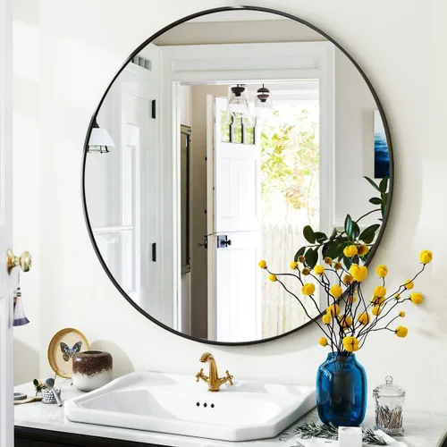 Vista 16 de VooBang Gold Round Bathroom Mirror 24", Thin Metal Frame Wall Mirror Dorado