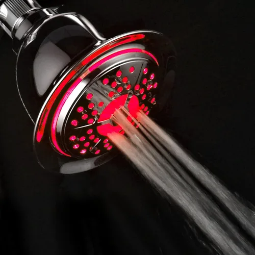 Vista 4 de PowerSpa - Cabezal de ducha LED cromado de 4 ajustes con tecnología de boquilla de presión turbo de chorro de aire; 7 colores de luces LED cambian
