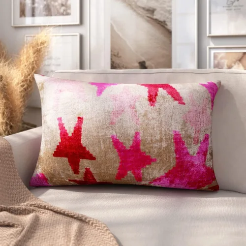 Vista 10 de CANVELLO -Exquisita almohada de plumón/cojín: almohadas de plumas elegancia y arte Almohadas icónicas con diseño Ikat Seda de terciopelo suave