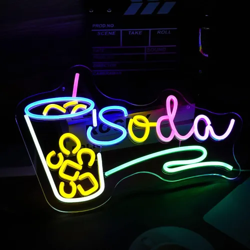Vista 5 de Letrero de neón de Soda con luz LED, señal de neón regulable para cócteles para decoración de pared 42,4 cm X 30 cm, señal de neón para bar