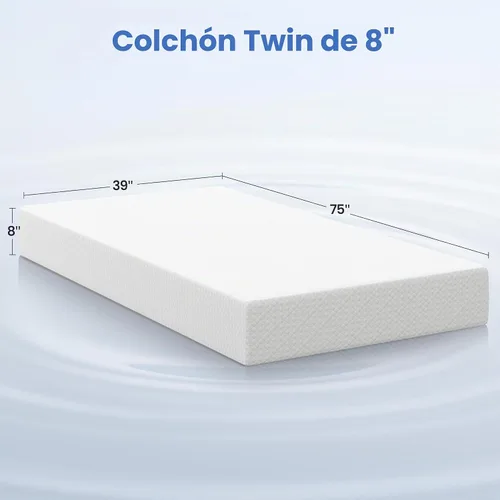 Vista 2 de Yaheetech Colchón individual de 8 pulgadas, colchón de espuma viscoelástica de gel refrescante de 3 capas (paquete de 2)