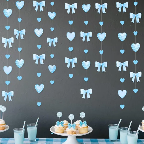 Vista 23 de 52 pies Guirnalda de corazón de amor dorado azul marino para decoración de fiesta del día de San Valentín Bandera de serpentina colgante azul real