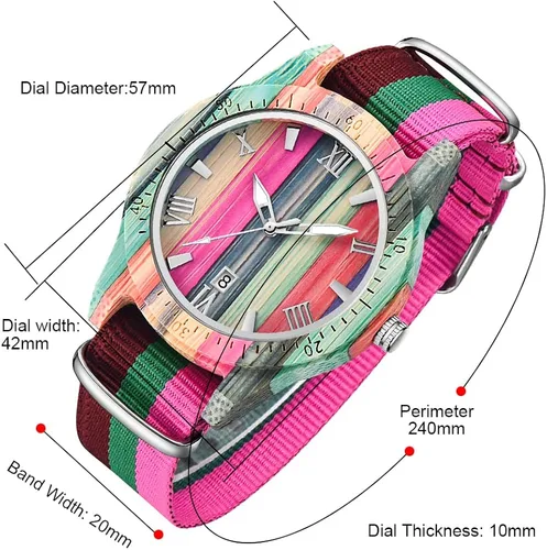 Vista 5 de Relojes de madera para hombre, hechos a mano, coloridos, de madera de bambú, analógico, de cuarzo, para hombre, reloj de madera