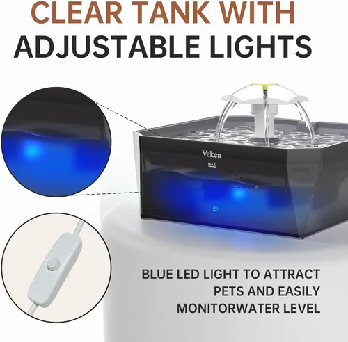 Vista 8 de Veken Fuente de agua para gatos pequeña apta para mascotas con bomba silenciosa, fácil de limpiar y montar, mini dispensador de agua para mascotas