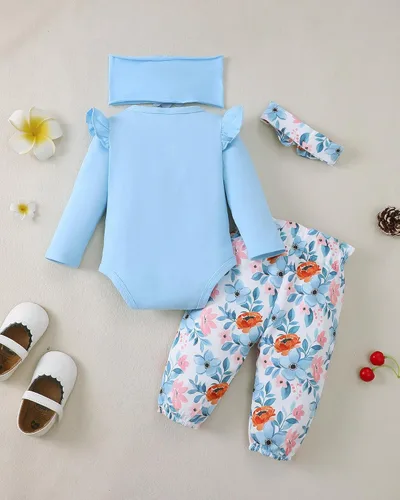 Vista 26 de SUNNY PIGGY Ropa para bebé recién nacida, con volantes, mameluco de algodón floral, conjunto de pantalones de algodón para niñas