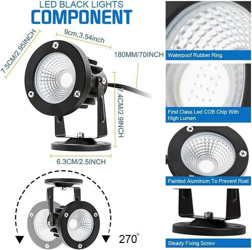 Vista 7 de Luces LED negras de 12 W, luz negra para exteriores para iluminación de paisajes, foco negro de 120 V para fiesta de baile, arte, póster, fiesta que