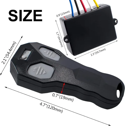 Vista 3 de Control Remoto Inalámbrico para Cabrestante de 12V Paquete de 2 Universal Mini Control de 5 Cables para Cabrestante con Kit de Transmisor