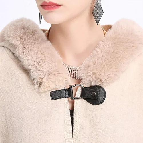 Vista 4 de Tngan Chaqueta tipo chal para mujer, capa de invierno cálida con capucha