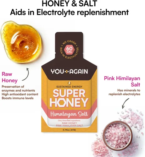 Vista 5 de You Again Super Honey Clean Energy Gel, miel y sal del Himalaya Combustible de reposición de electrolitos Entrenamientos de resistencia y gel