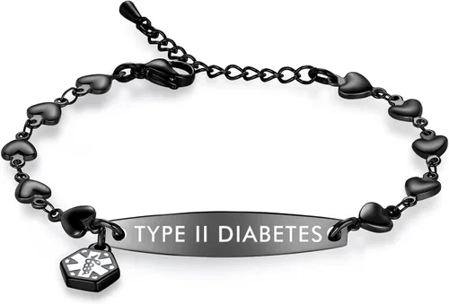 Vista 38 de mnmoom Pulseras de alerta médica para mujeres 6.5-8 pulgadas ajustables corazón links pulseras médicas con grabado